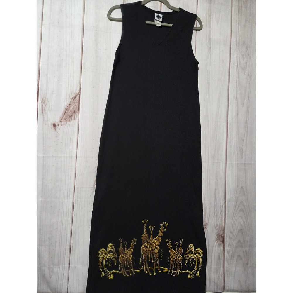 California Concepts Vintage Black Giraffe Graphic Maxi Dress V-Neck Sleeveless 8